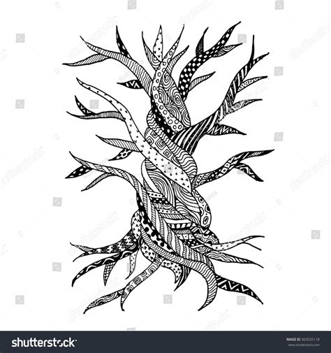 Abstract Old Tree Roots Zen Doodle Stock Vector Royalty Free