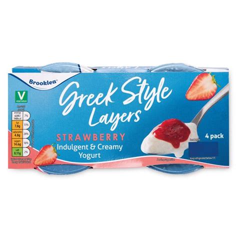 Greek Style Layers Strawberry Flavour Yoghurt 4 X 125g Brooklea Aldiie