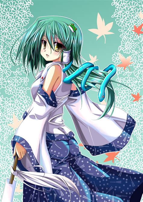 Safebooru Frog Frogs Green Hair Kochiya Sanae Leaf Leaves Long Skirt