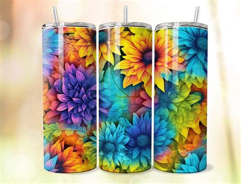 Tie Dye Sunflowers 20oz Skinny Tumbler Sublimation Design Spring