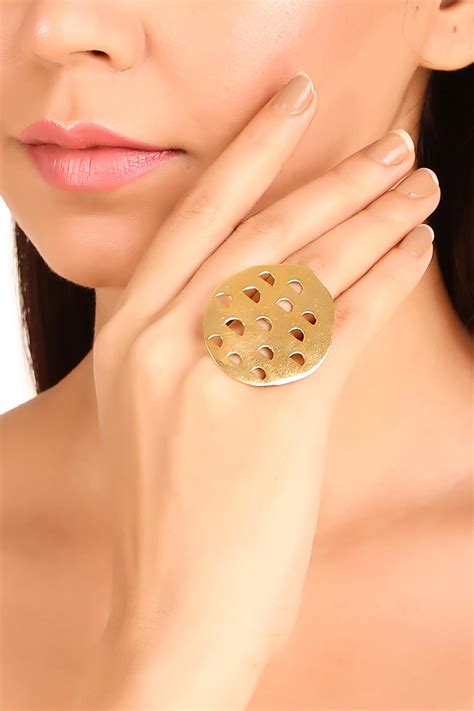 Buy Gold Plated Handcrafted Cutwork Ring By Zohra Online At Aza Fashions