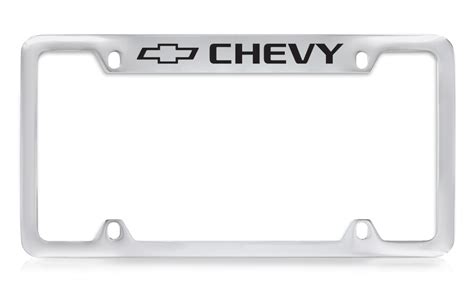 Chevrolet Chevy With Logo Top Engraved Chrome Plated Brass License Plate Frame With Black Imprint