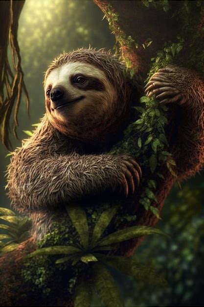 Premium Photo | Tiny cute and adorable sloth hugging tree