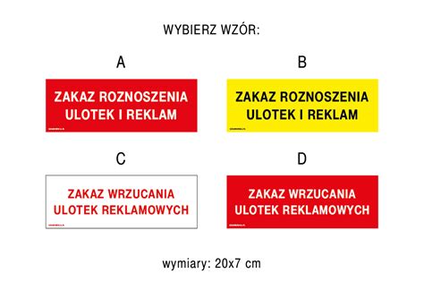 Zakaz Wrzucania Ulotek Reklamowych Tabliczka Wym 200x70mm PVC