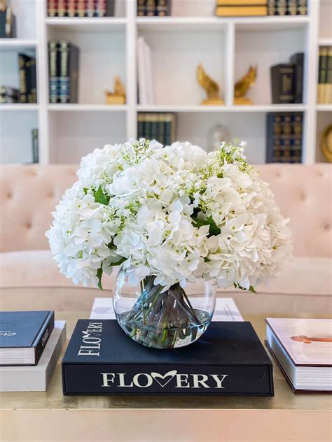 Large White French Hydrangea Centerpiece W/ Baby Breath, 17-in, Modern ...