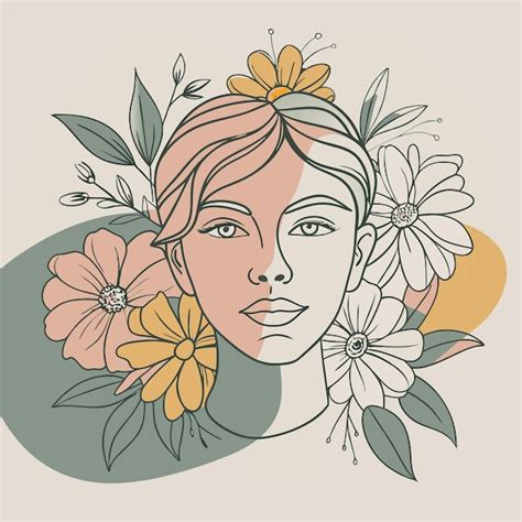 Un Dessin D Une Femme Avec Des Fleurs Dans Les Cheveux Vecteur Premium