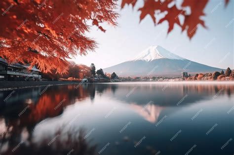 Premium AI Image | View of mount fuji from the lake