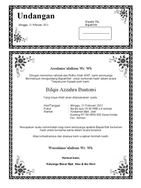 Contoh Undangan Aqiqah | PDF