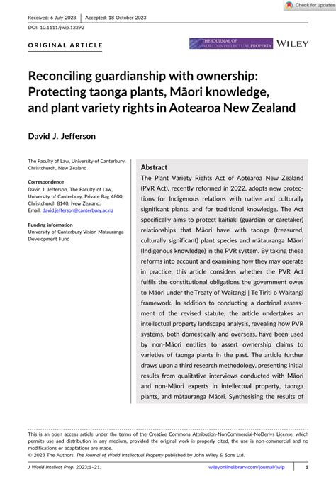 Pdf Reconciling Guardianship With Ownership Protecting Taonga Plants