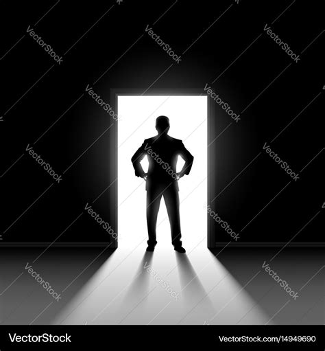 Silhouette Of Man Entering Dark Room With Bright Vector Image