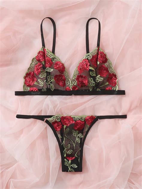 ensemble de lingerie brodé fleur en tulle Botyka