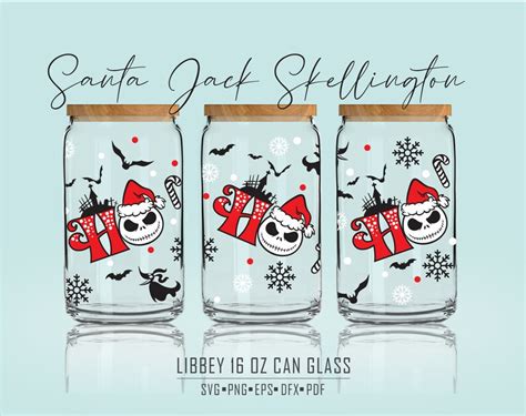 Santa Skellington Ho Ho Ho Can Glass Wrap SVG Christmas Can Etsy