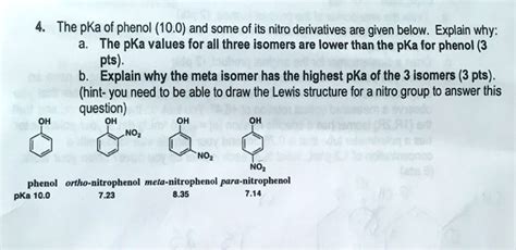 Solved The Pka Of Phenol 100 And Some Of Its Nitro Derivatives Are