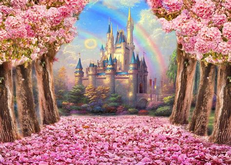 Amazon Castle Backdrop 7x5ft Spring Pink Sakura Flowers Washable