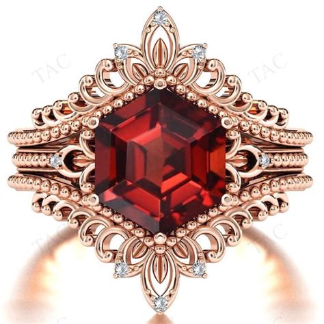 Garnet Engagement Ring Set Etsy