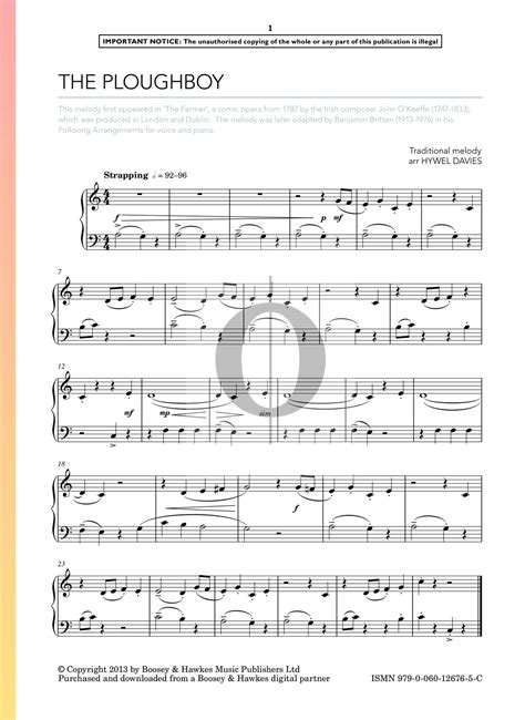 The Ploughboy Anonymous Piano Sheet Music Oktav