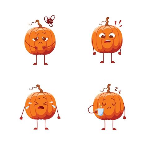 Conjunto De Personajes De Calabaza De Dibujos Animados Llorando