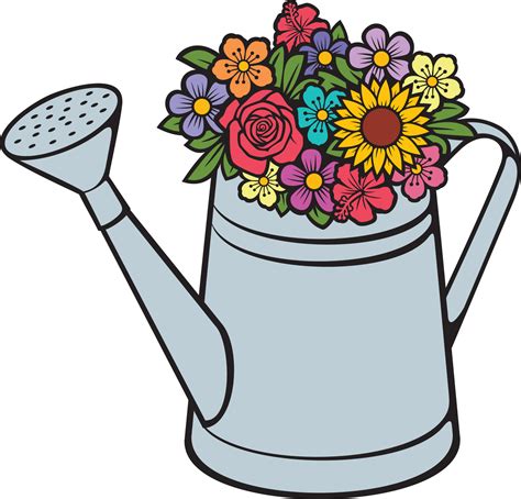 Watering Can With Flowers Color Vector Illustration 5895583 Vector Art