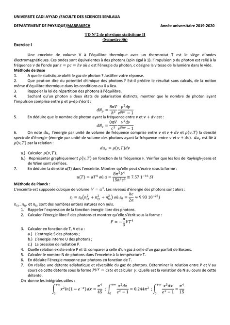 TDN2 Statistique II UNIVERSITE CADI AYYAD FACULTE DES SCIENCES