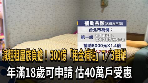 300億租金補貼7／3開辦 年滿18歲租屋族可申請－民視新聞 Youtube