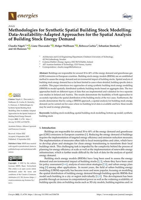 Pdf Methodologies For Synthetic Spatial Building Stock Modelling