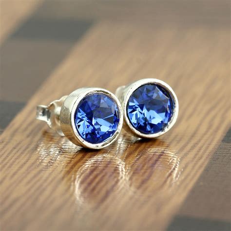 Blue Sapphire Stud Earrings Mm Round Blue Sapphire Sterling Silver