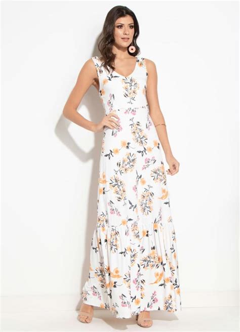 Vestido Longo Floral Laranja Franzidos Quintess