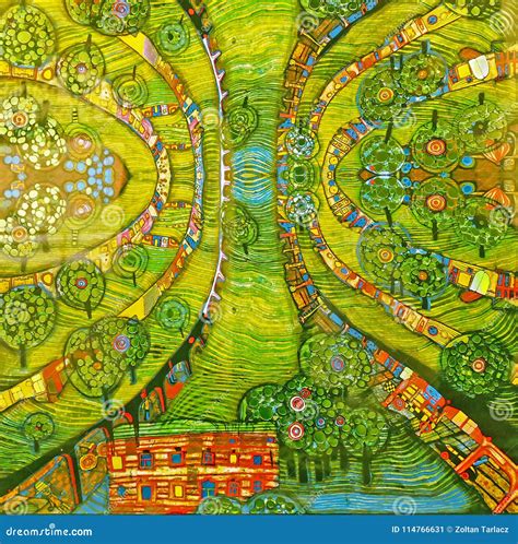 Photo Of The Painting `green Town` By Hundertwasser Editorial Photo