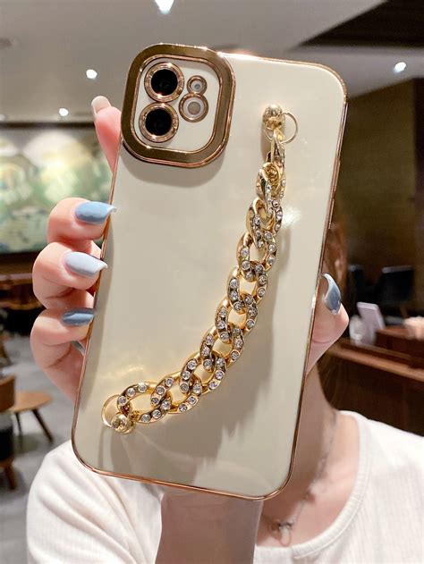 Solid Phone Case With Chain Hand Strap