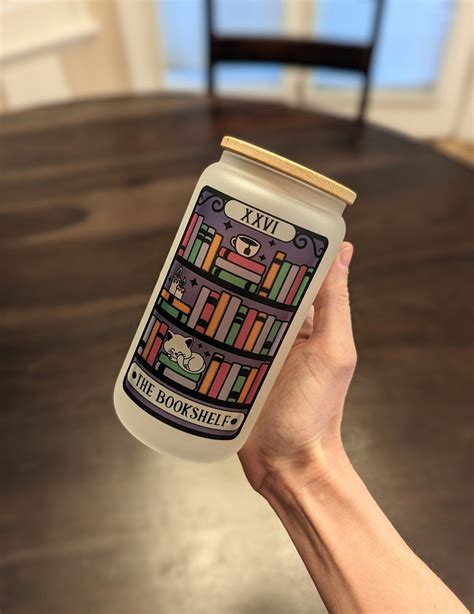 The Bookshelf Reader Tarot Card Glass Can Iced Coffee Cup Reader Tarot