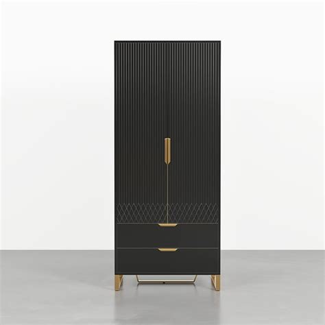 Aro Modern Black Tall Wardrobe with Storage Bedroom Clothing Armoire-Homary