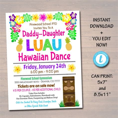 Editable Daddy Daughter Dance Set School Dance Flyer Party Invitation