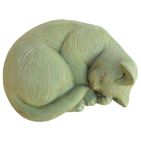 Cast Stone Small Curled Cat Garden Statue Weathered Bronze Gnccrls Wb The Home Depot