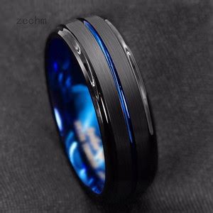 Jual CINCIN PRIA TITANIUM TUNGSTEN CARBIDE STEEL BLACK BLUE PREMIUM