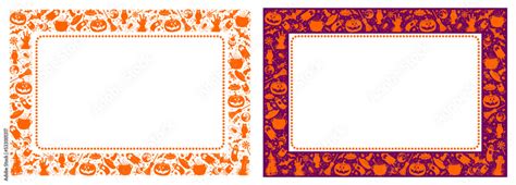 Happy Halloween rectangle frame set. Holiday pattern with halloween theme objects, pumpkin ...