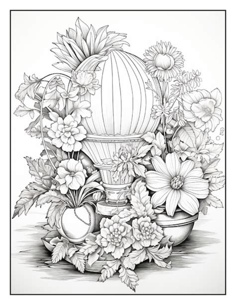 Premium Photo Hand Drawn Sketch Black And White Coloring Page Of Vintage Hot Air Balloon