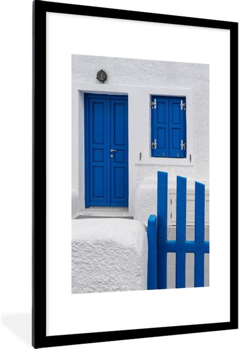 Fotolijst Incl Poster Huis Architectuur Blauw Wit 60x90 Cm