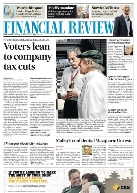 Joe Aston On Twitter Front Page Of Today S FinancialReview Malley S