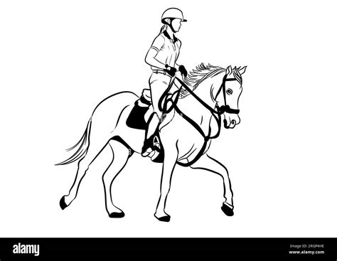 Graphics Image Drawing Jockey Riding A Horse Outline Stroke Line Vector