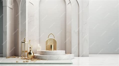 Premium AI Image | A white marble bathroom with a gold lamp on the table.