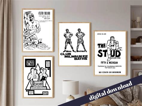 Set Of Vintage Gay Bar Posters Black And White Digital Printable
