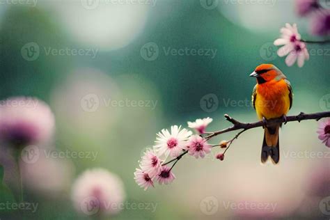 AI generated photo wallpaper the sky, flowers, birds, spring, the bird ...