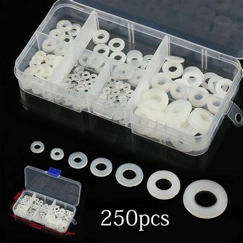 ELECTRAPICK 250Pcs White Nylon Flat Washers Assortment Kit For Screws