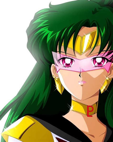 An Anime Character With Green Hair And Pink Eyeliners Wearing Gold Ear