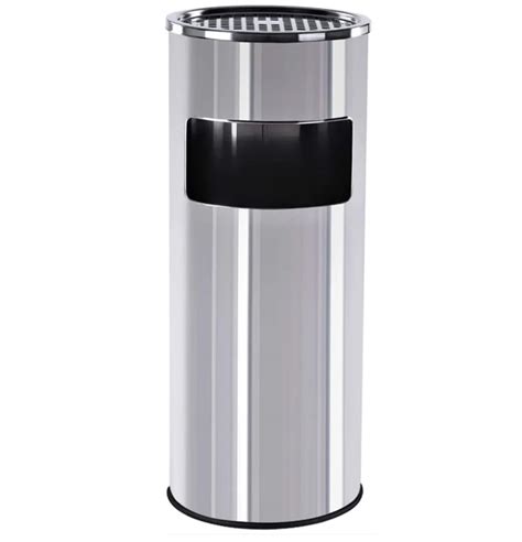 Ss Trash Dust Bin Garbage Can With Ashtray Stainless Steel Round Lobby