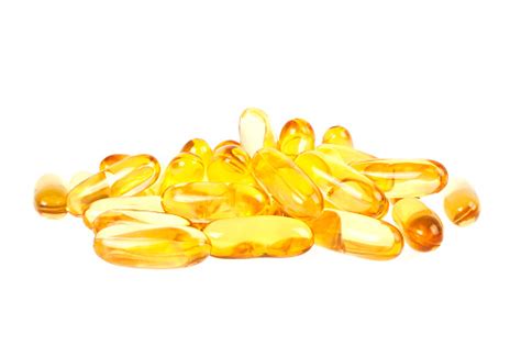 Cod Liver Oil Omega 3 Gel Capsules Isolated On White Background Stock