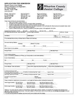 Application For Admission Form Wharton County Junior College Wcjc