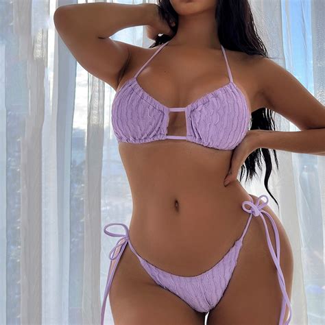 Split Swimsuit Solid Color Petals Strap Sexy Bikini Swimsuit Bikini Shopee Malaysia