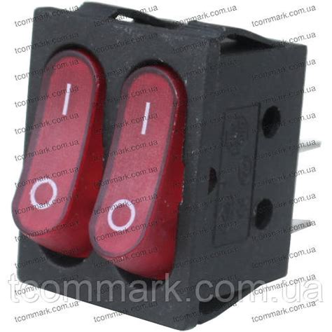 Переключатель двойной Daier KCD2-5-2101 RD, ON-OFF, 4pin, 15A 250VAC ...