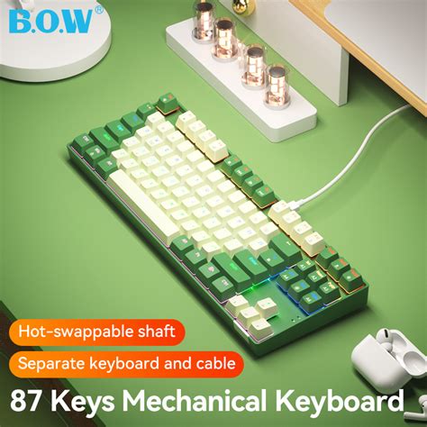 Bow G87U Hot Swappable Wired Mechanical Gaming Keyboard White Green Vibe Gaming